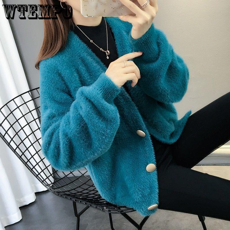 Faux Mink Fleece White Cardigan Sweaters for Women Fuzzy Loose Short  Knit Sweater Jacket Women's Outwear Cardigan Coat