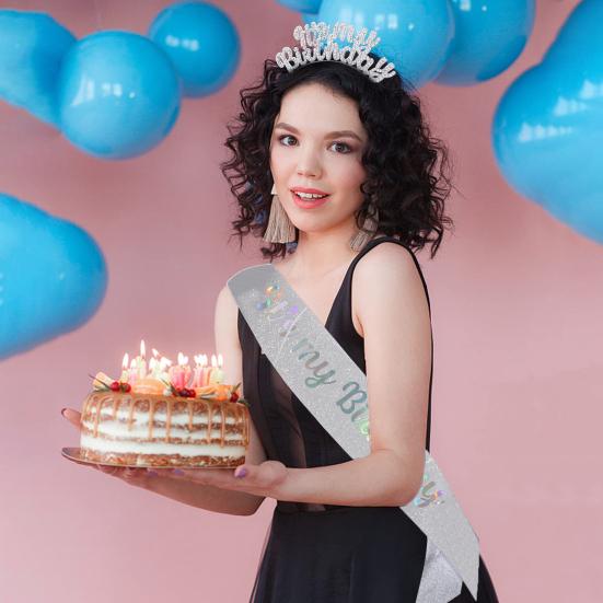 2 шт./компл., женская корона с днем ​​рождения, повязка на голову со стразами, набор, диадема на день рождения, для вечеринок для девочек