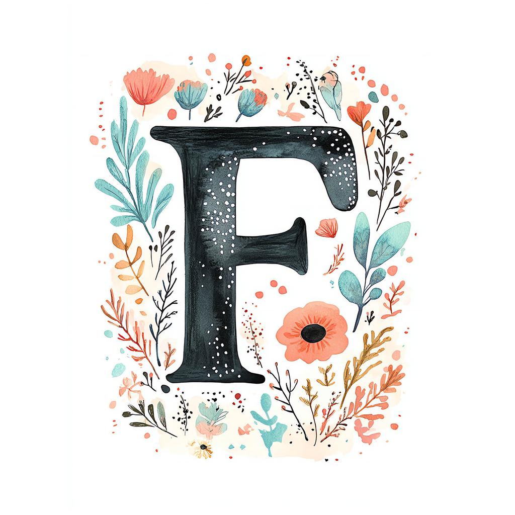 Plakat "F" Z Kolorowymi Kwiatami Plakat "F" Z Kolorowymi Kwiatami, 30X40 Cm, Bez Ramy, Papier Matowy 230 Gsm