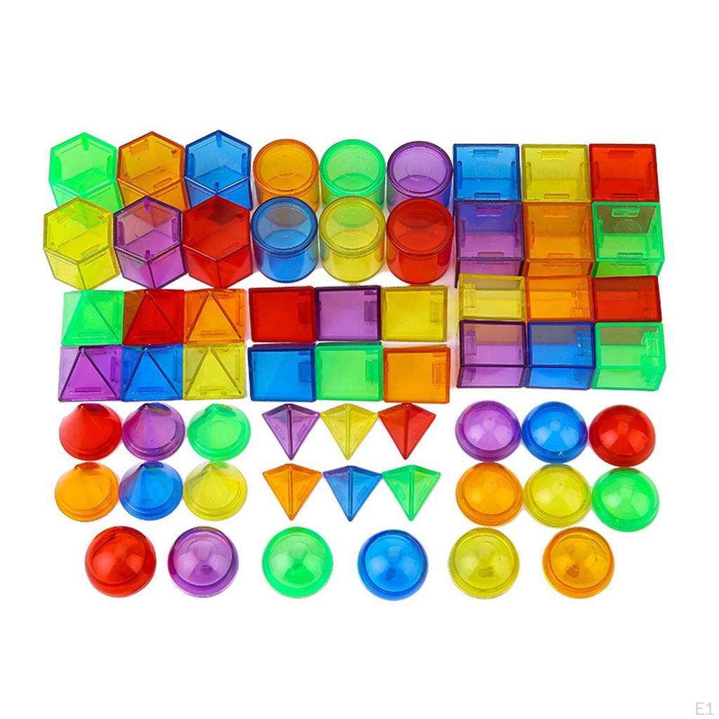 60x Transparent Blocks,Geometric Shapes for Kids Teaching Sensory Play Manipulatives Geometric