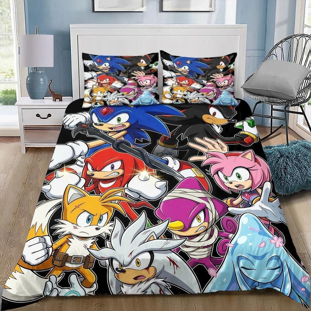 Sonic Duvet Cover Set, 3D Anime Cartoon Bedding, King Queen Double Full Twin Single Size for Kids Boys Gift