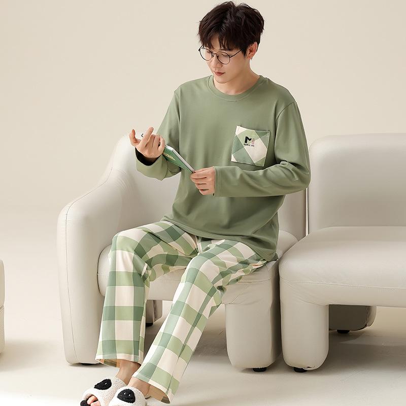 Мужской пижамный комплект большого размера с мультяшным принтом: С длинным рукавом, тонкий, для весны, осени и зимы - домашняя одежда для подростков и студентов.