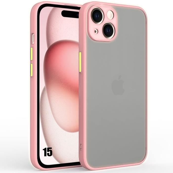 Coque de protection pour iPhone 15 - E.F.CONNECTION - Rose - Silicone - Antichoc - Semi-rigide