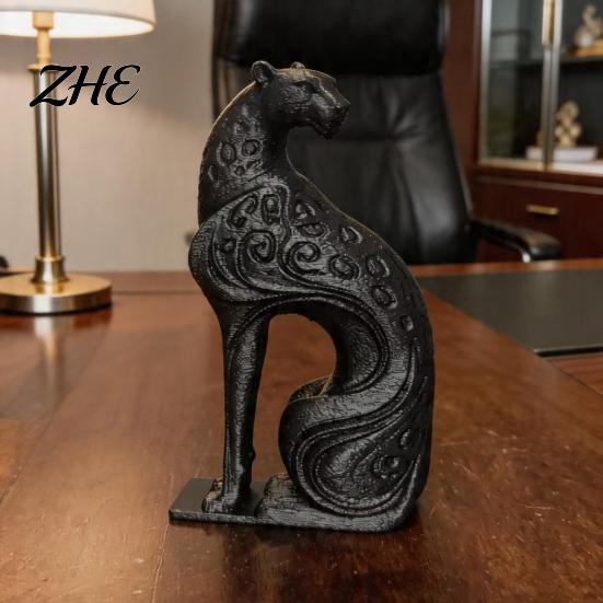 Creative Living Room Table Crafts 3D Printed Hollow Leopard Figurine, Modern Abstract Cheetah Sculpture Stylish Entrance for Desk Shelf, Minimalist