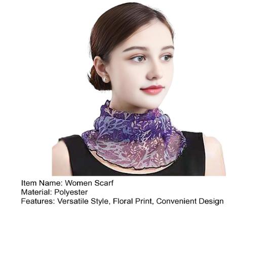 Yousheng Women Floral Chiffon Ring Scarf Neck Guard False Collar Elastic Bib Wraps Travel Scarf Versatile Accessory