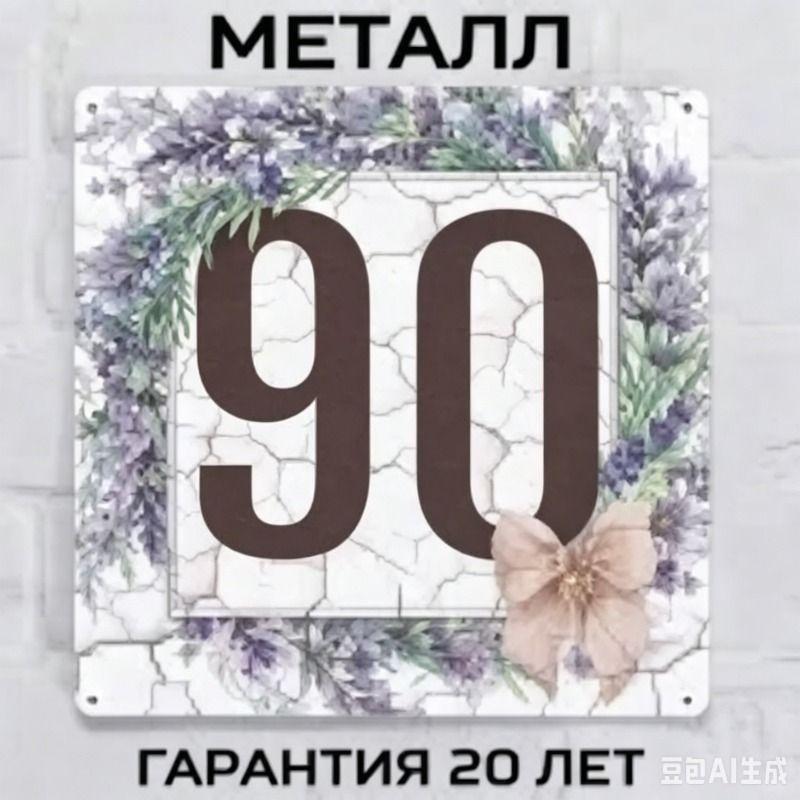 Металлическая табличка с номером дома в деревенском стиле, лавандовая, 20x20 см