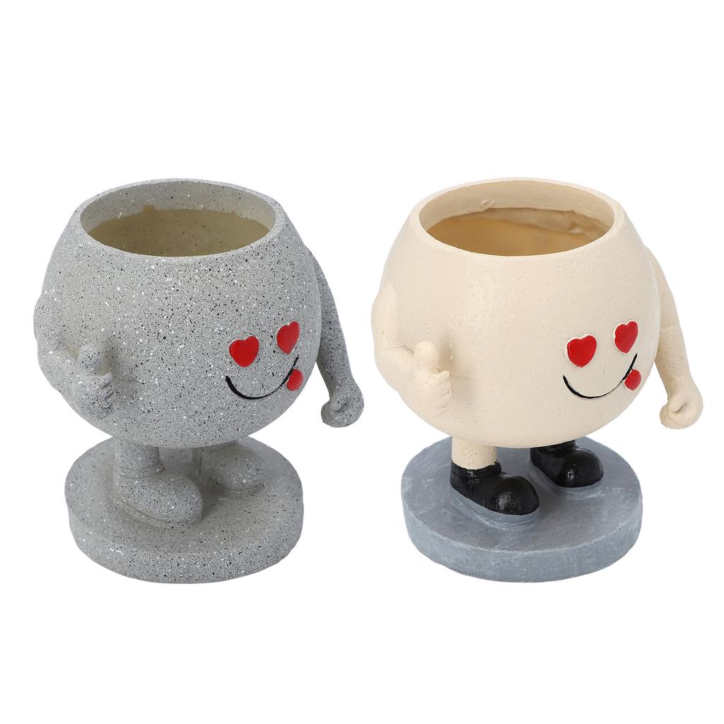 Милый круглый горшок для растений с изображением мультяшного лица из смолы, цветочный горшок с дренажным отверстием для суккулентов Ind