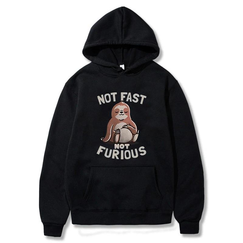 Not Fast Not Furious Kawaii Sloth Prints Женская толстовка с капюшоном из флиса с карманами Теплые топы Оверсайз Креативная одежда с круглым вырезом Женская одежда с капюшоном