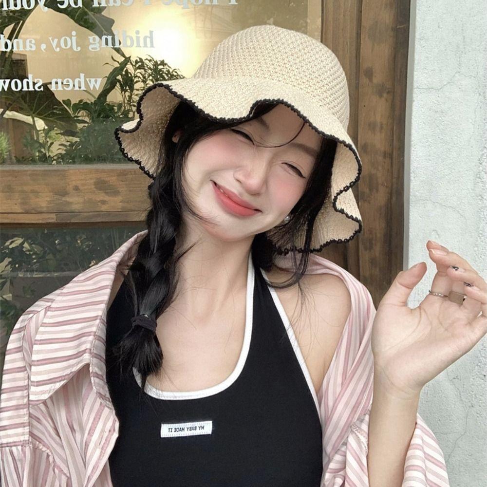 Темпераментная вязаная панама Французский стиль Защитная шляпа от солнца Модная пляжная шляпа для отдыха