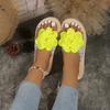 Fashion Women's Slippers Summer New Flat Round Head Flower Matching Color Flip-flops Casual Comfort Increase Non-slip Sandals
