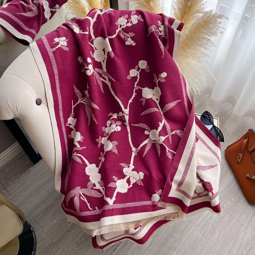 Fashionable And Elegant Scarf Women'S Winter High-End Flower Imitation Cashmere Double-Sided Thickened Long Scarf Large Shawl