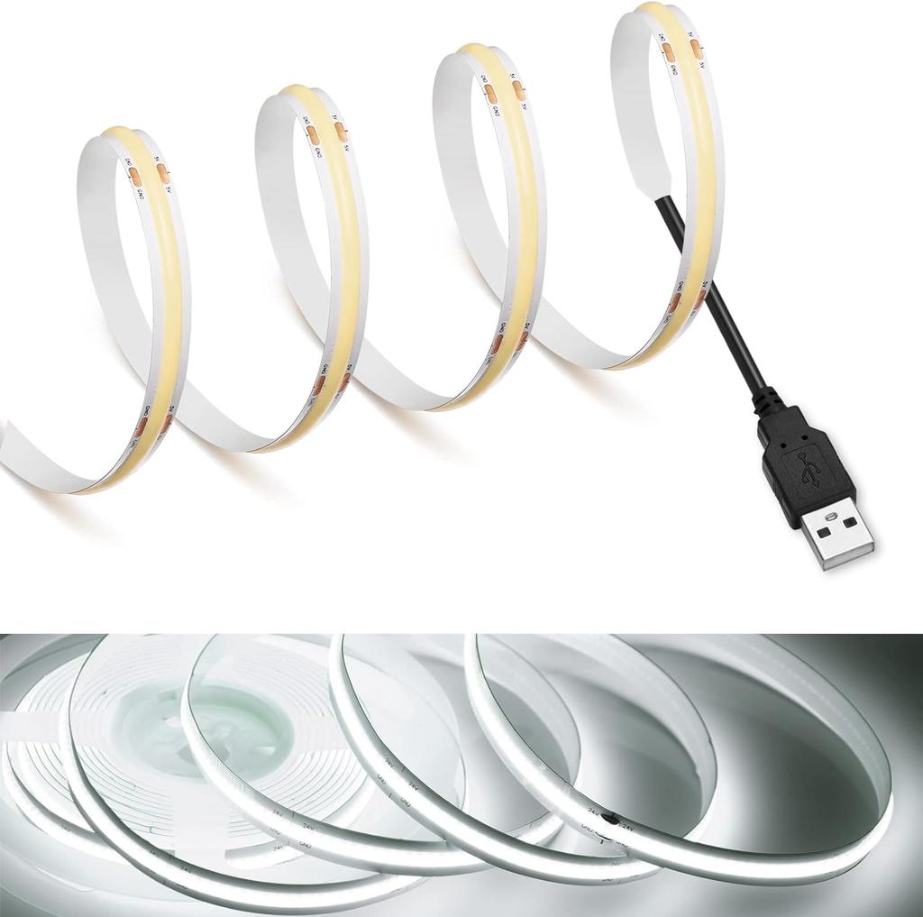DC 5V USB COB Strip 320Leds/M White/Ice Blue/Pink/Yellow/Pink/Red Flexible Ribbon Rope Night Lamp TV Backlight LED Strip