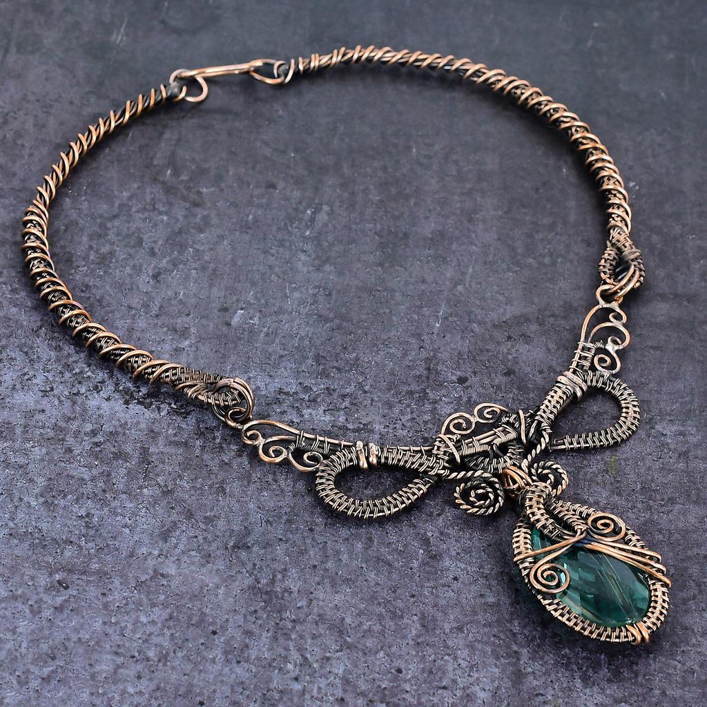 Натуральный Изумруд Натуральный Драгоценный Камень Медная Проволока Оплетка Ювелирное Ожерелье 18" Z0r22