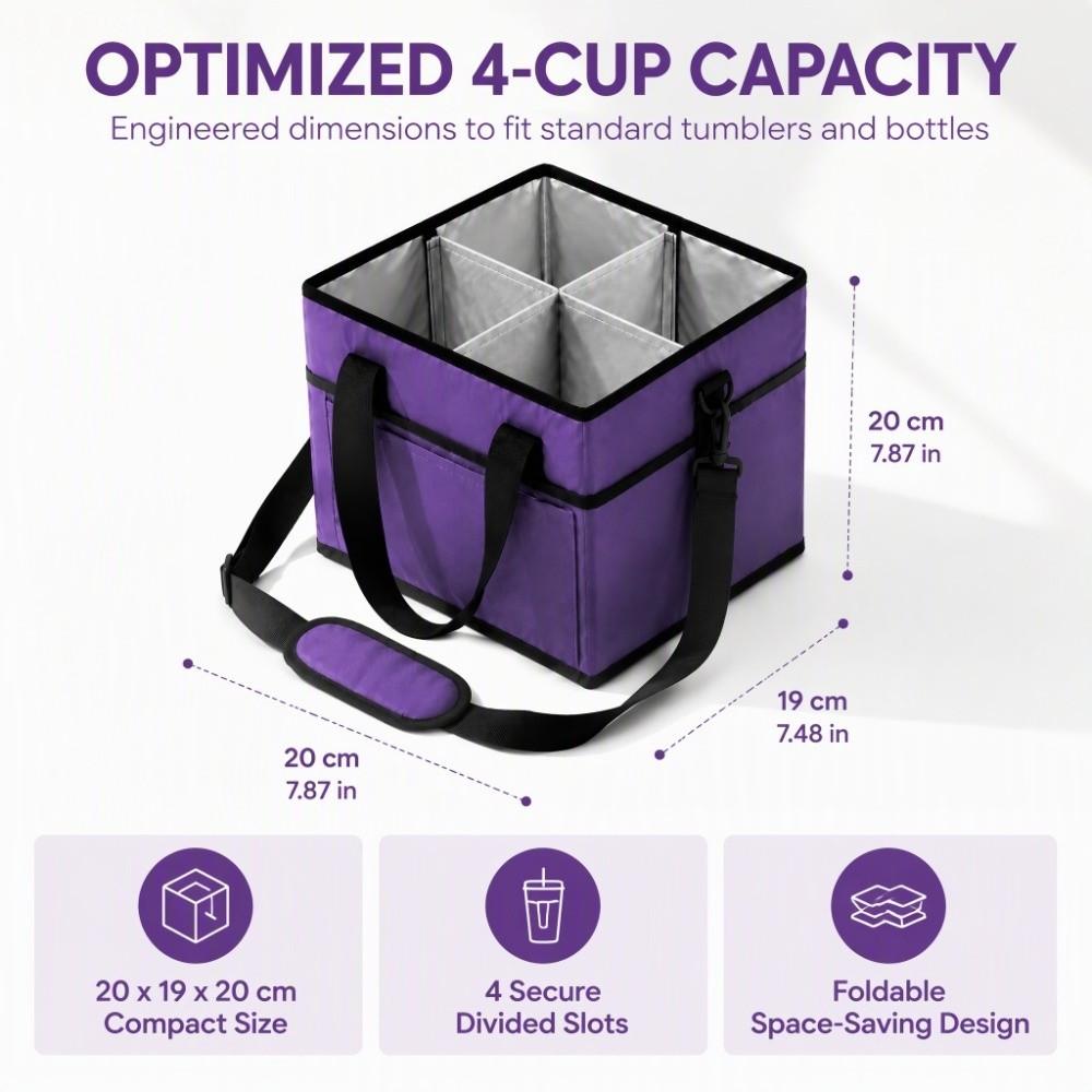 4 Compartment Drink Carrier Tote Bag Convenient Foldable Beverage Organizer  Hiking