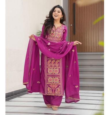 Женский дизайнерский традиционный набор Kurta Pant Dupatta Индийский Болливуд Мягкий Креп Сальвар Костюм Курти