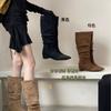 New Spot Sheepskin Version Retro Pointed Pleated Stacking Boots 2025 New Spice Girl Inner Height Increase Small Man Tall and Long