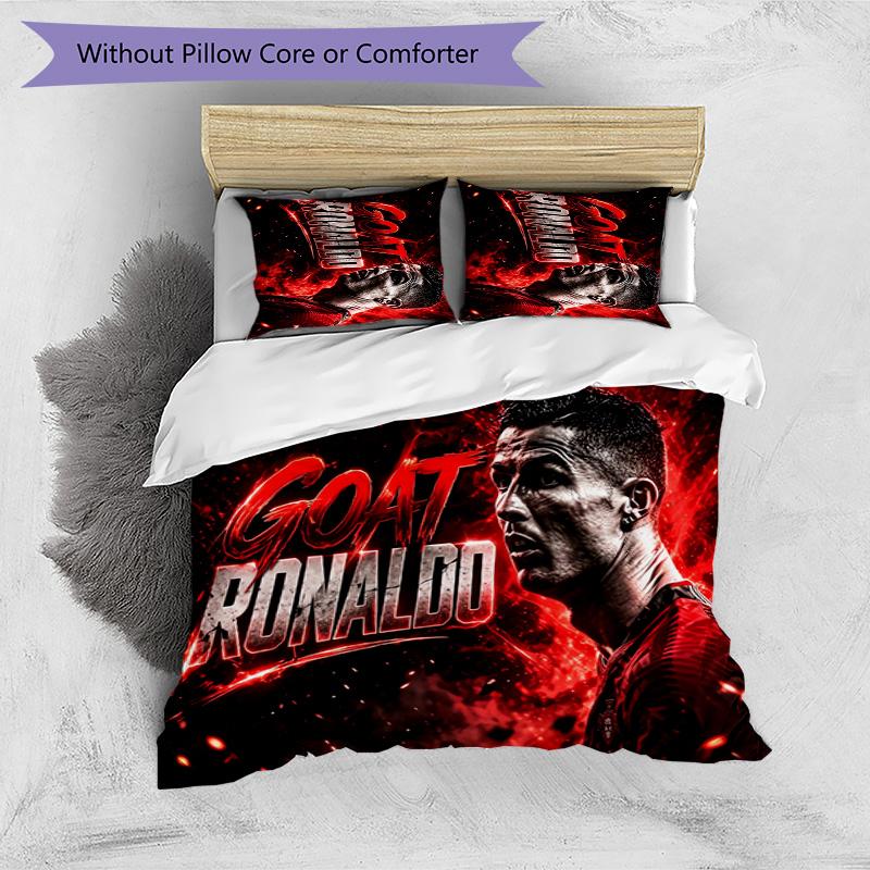 Cristiano Ronaldo Pattern Printed 3PCS Bedding Set Soft Skin-Friendly Washable Duvet Cover & Pillowcases Set All Season Bedroom