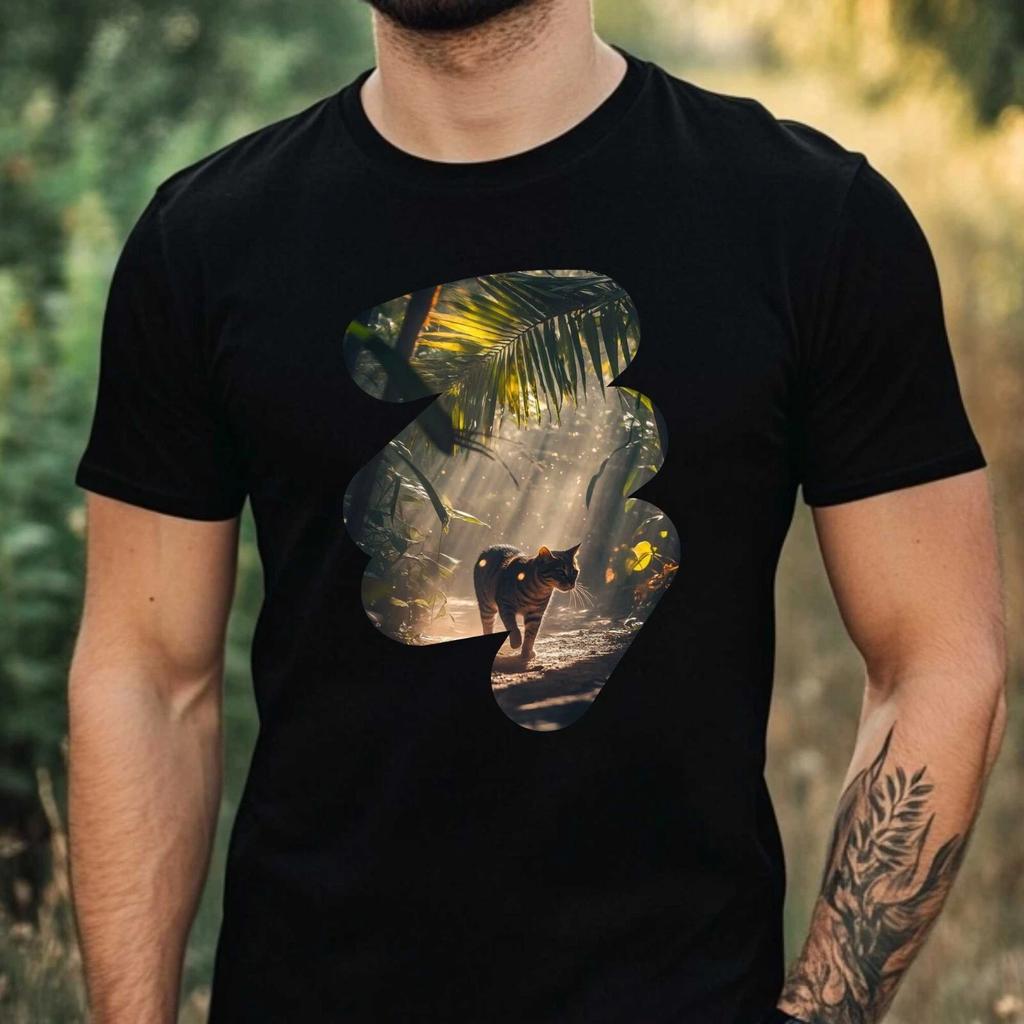 T-Shirt Herren Wilde Katze Motiv Baumwolle Größe XS bis 5XL