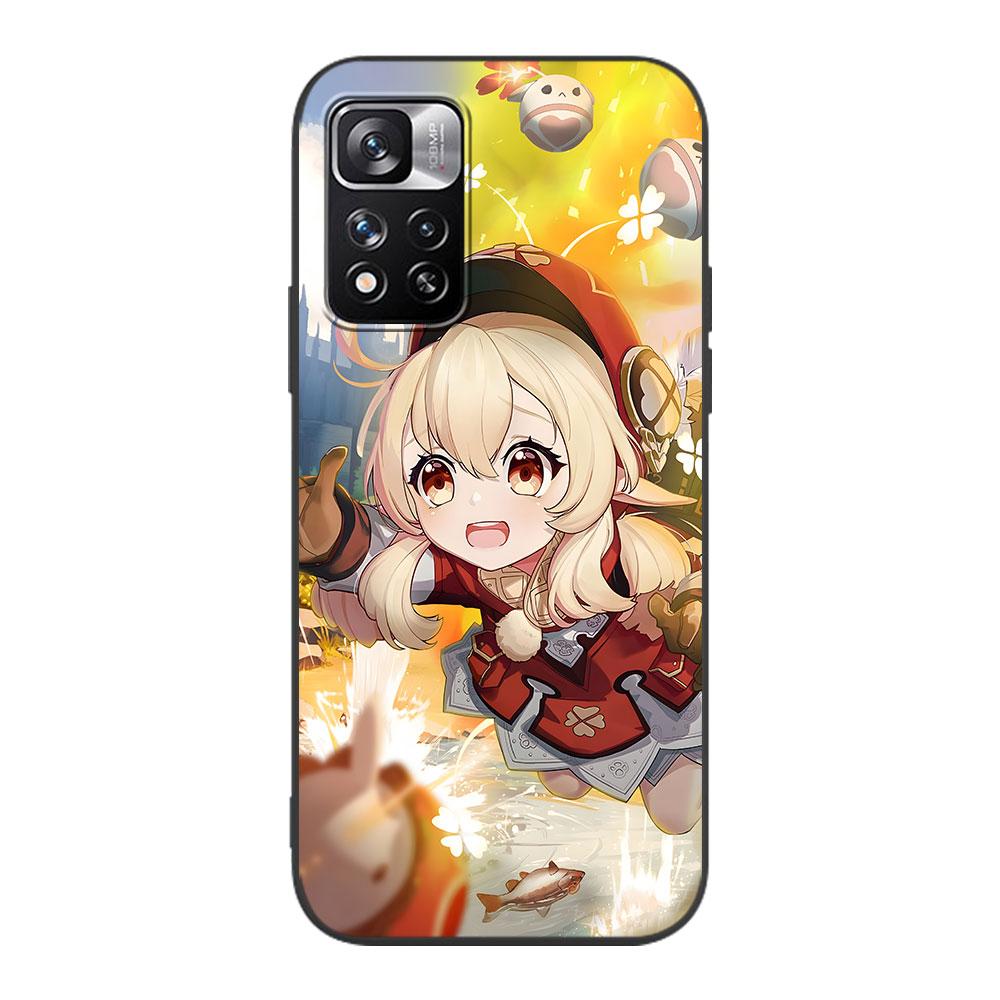 Чехол Klee Genshin Impact для Xiaomi Redmi Note 8 10 10S 11 9 11S 7 12 Pro Plus 12S 9S 8T 11E Pro 11T Мягкий черный чехол для телефона из ТПУ