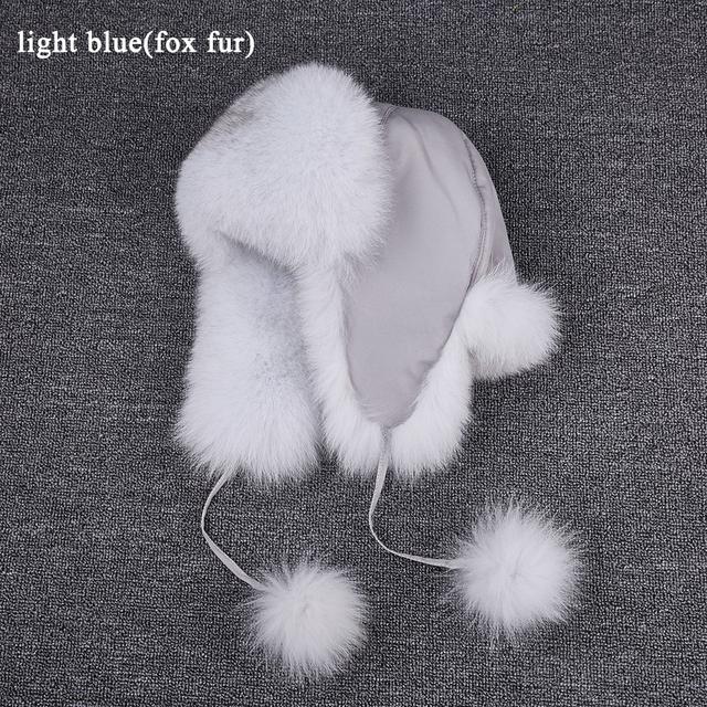 Женская шапка из натурального лисьего меха с меховыми шариками, женские корейские зимние шапки из натурального меха енота, теплая шапка-бомбер для девочек с ушами на лыжах, велоспорте, снежная шапка-бомбер