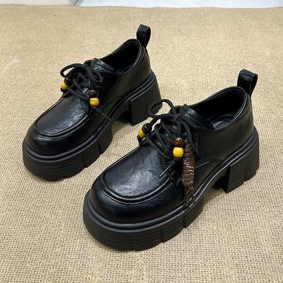 Модная осенняя женская платформа, повседневные лоферы на среднем каблуке на шнуровке, туфли-лодочки на высоком каблуке