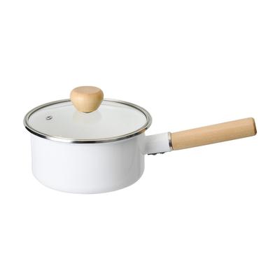 PEARL METAL Одинарная IH Кастрюля со стеклянной крышкой, Ручка, 16 см, Эмаль, Совместимая, В комплекте, Белая, Амулет, HB-4887