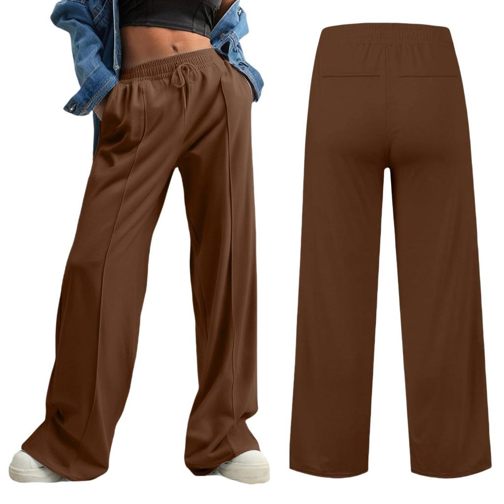 Women's Fashion Loose Solid Color With Pockets Elastic Waist Sports Casual Pants