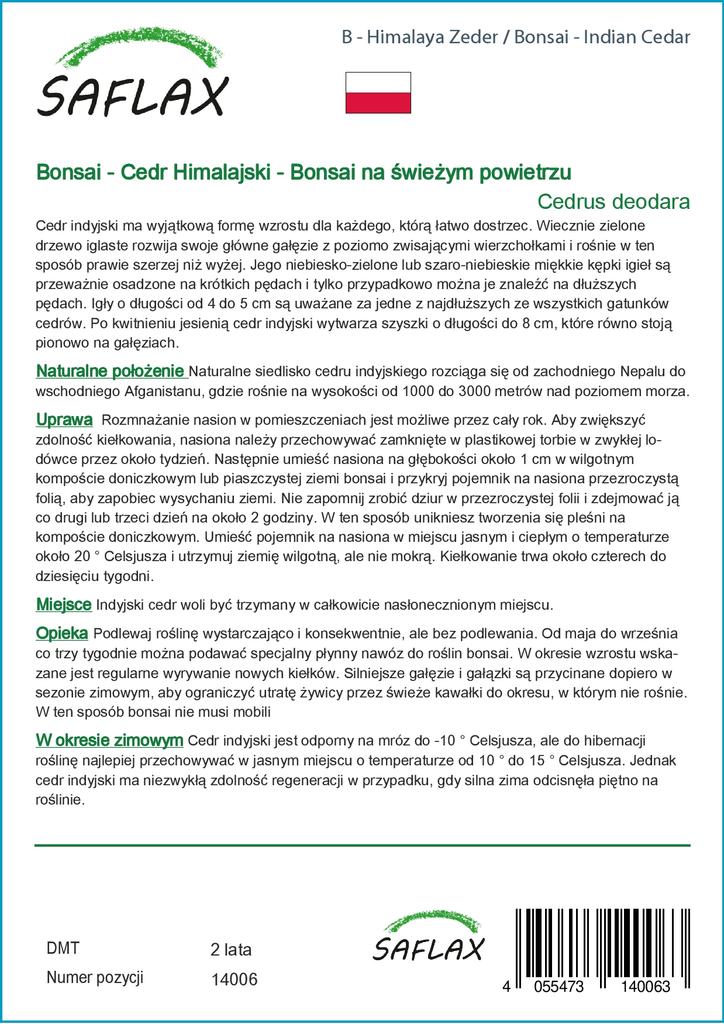 SAFLAX Garden in the Bag - Бонсай - Индийский кедр - 35 семян - С субстратом в подходящем мешке - Cedrus deodara