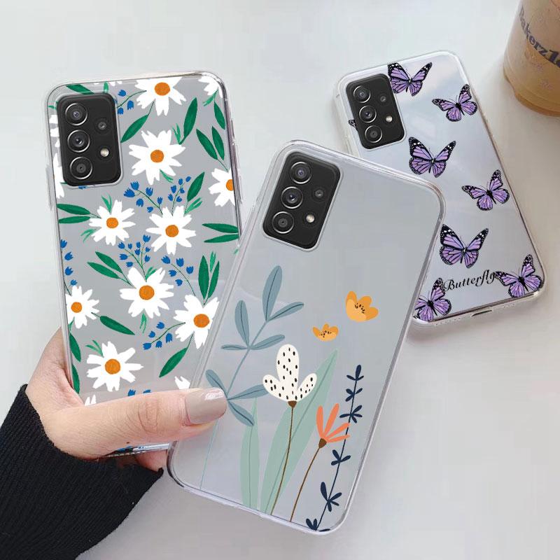 Чехол для телефона Samsung A52s A52 Цветочный силиконовый чехол для Samsung Galaxy A52 Fundas Coque Прозрачный мягкий Capas Цветочный TPU