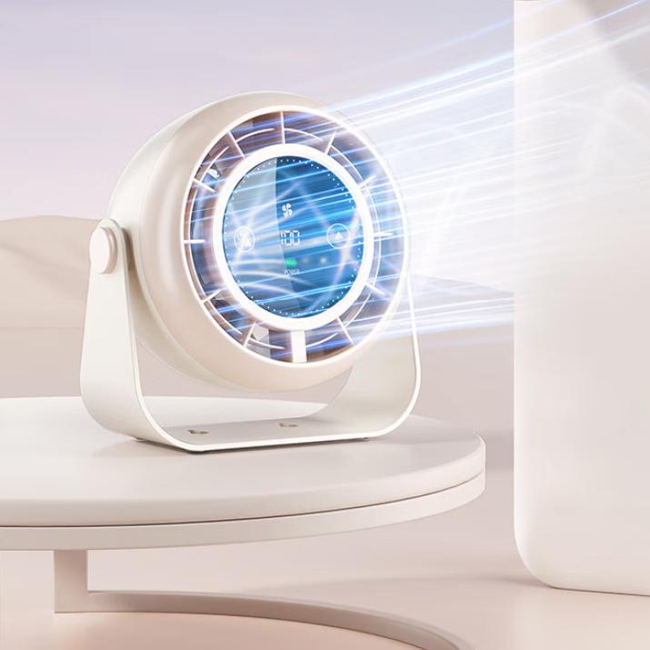 SUOYING Desktop Mini Fan USB, Air Cooler, Small Rechargeable High-Speed Turbine Booster, Portable Long Battery Life, Beige