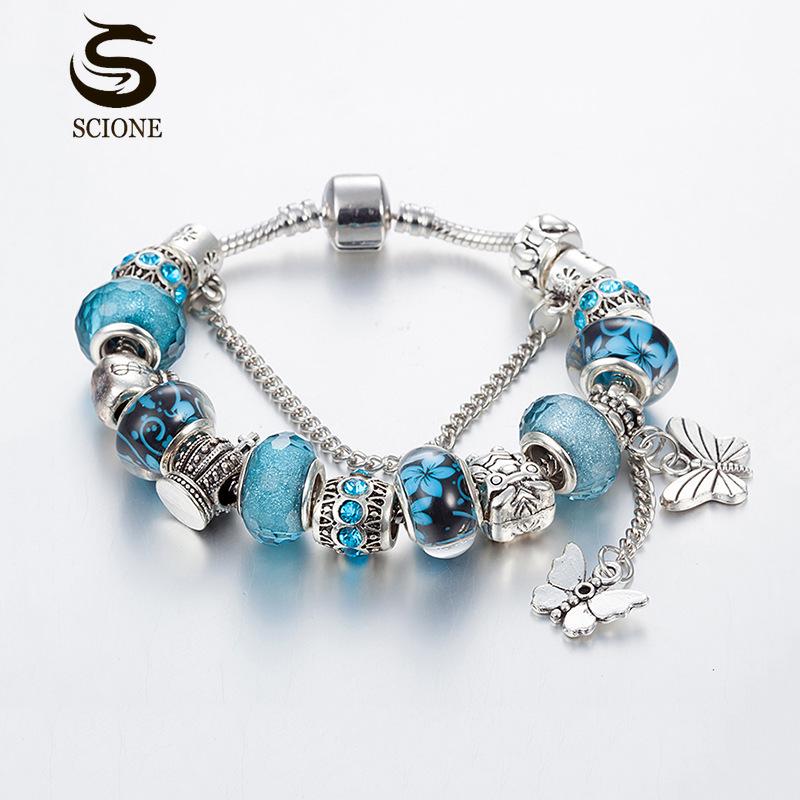 Fashion Design Butterfly Tassel Pendant Bracelet DIY Owl Money Bag Crown Big Hole Bead Bracelet