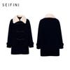 SEIFINI Women's Faux Fur Collar Toggle Button Wool Blend Coat