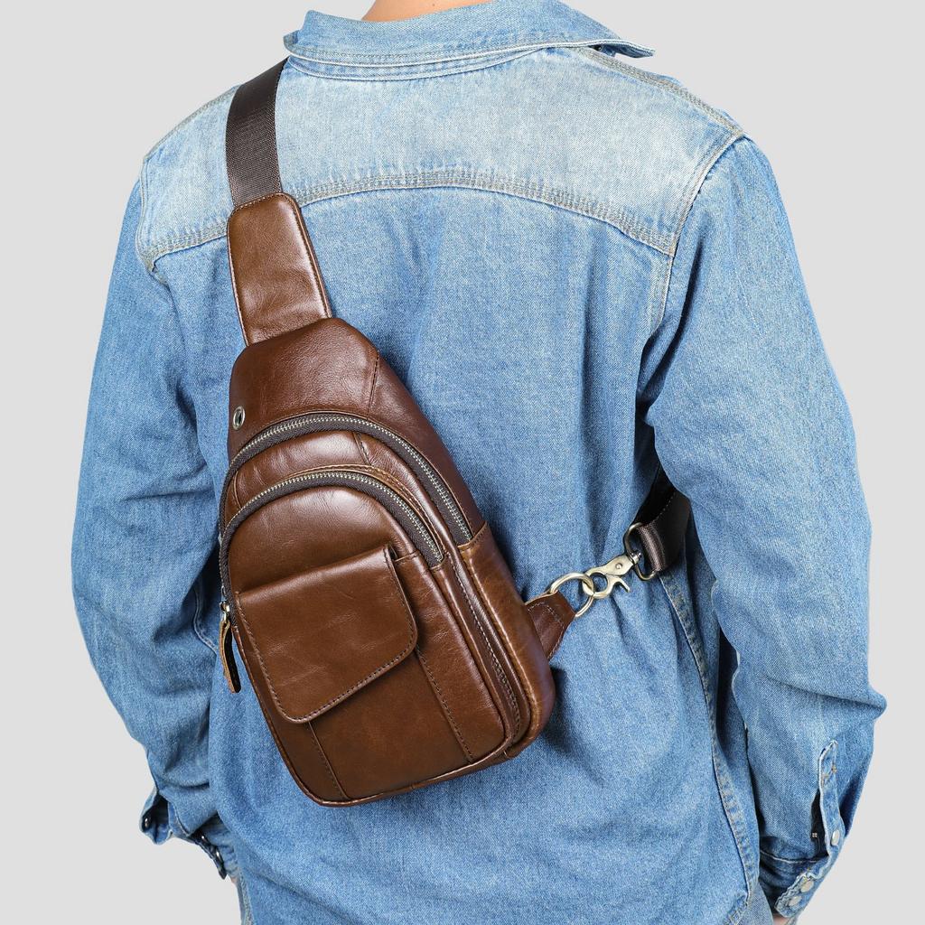 Мужская нагрудная сумка Crazy Horse Leather, большая вместимость, нагрудная сумка из натуральной кожи, винтажная сумка через плечо из коровьей кожи с накладным верхом