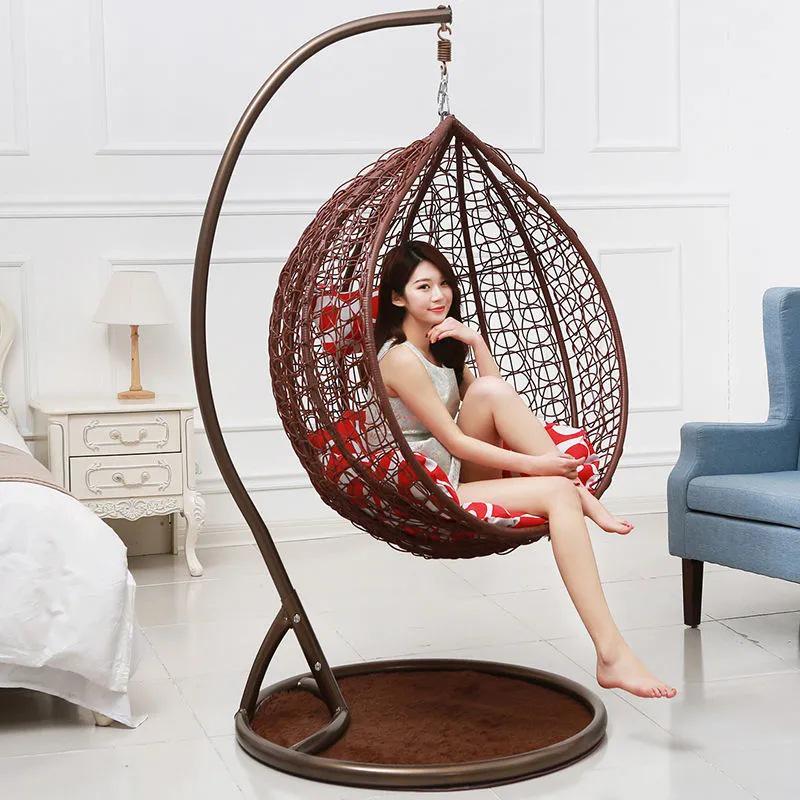 Hand-Woven Rattan Rocking Chair: Single-Person Hanging Swing for Outdoor Balcony & Indoor Courtyards