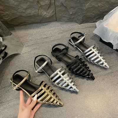 Мода 2025 Новые Летние Женские Сандалии в Ретро Стиле с Острым Носком Модные Сексуальные Ажурные Женские Уличные Туфли-Балетки Сандалии-Гладиаторы