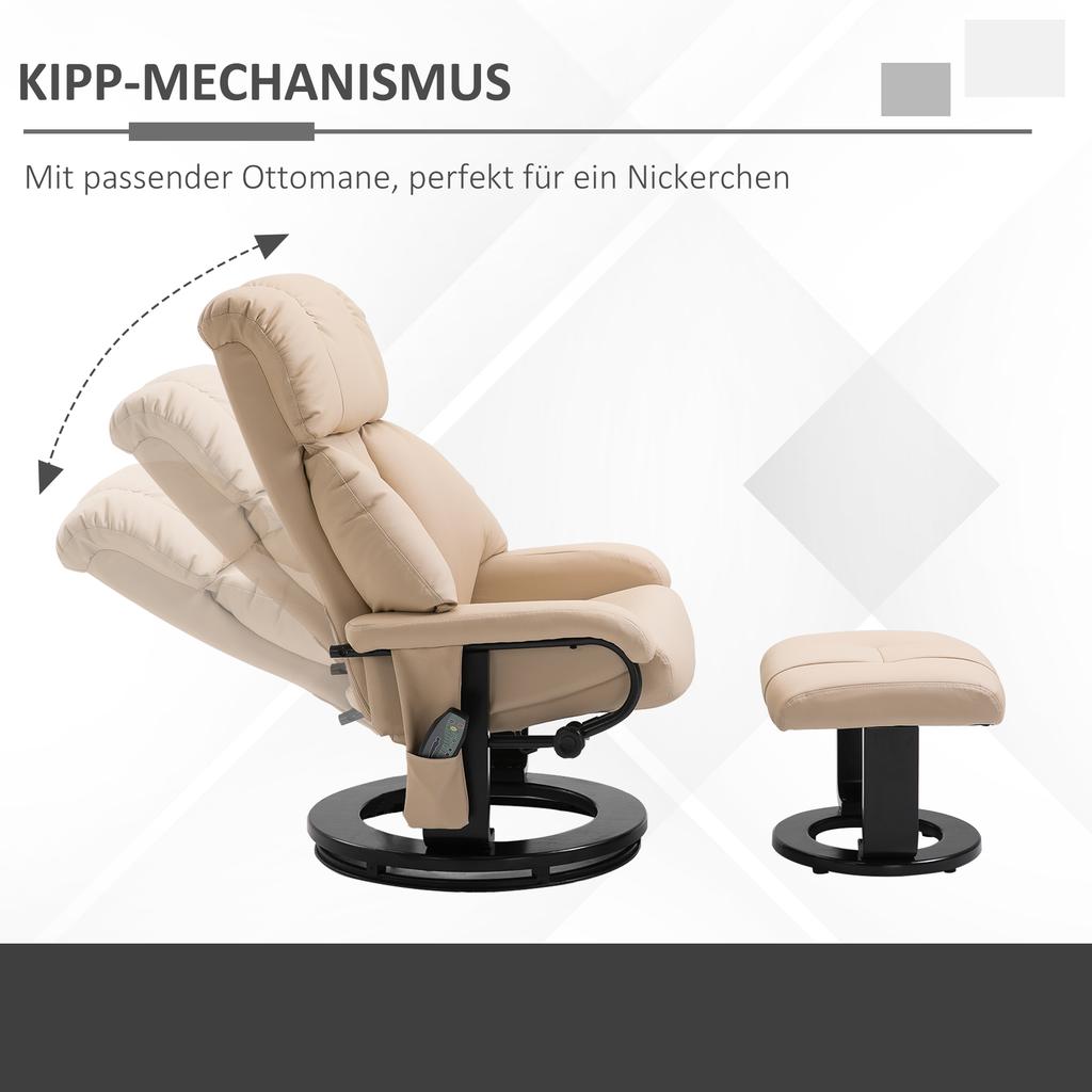 Relax Chair with Stool, Rotatable TV Chair with Massage Function, Reclining Function, Massage Chair with Remote Control, Side Pocket