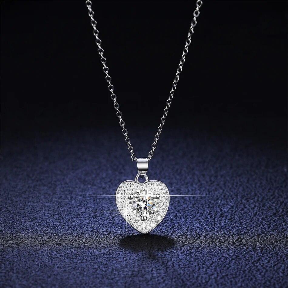 Heart Shape 1ct Moissanite S925 Sterling Silver Sparkling Charming Personalized Pendant Necklace Women's Brand Jewelry