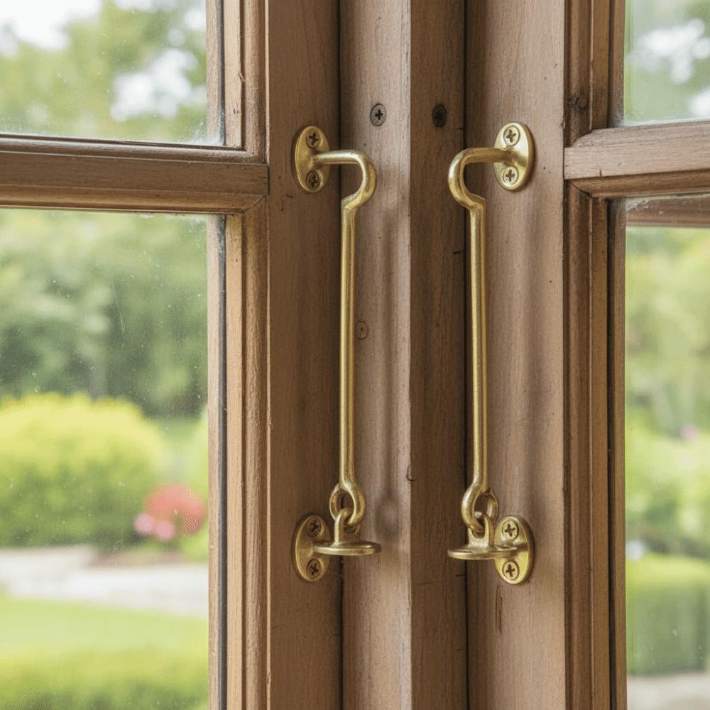 2pcs Brass Hook and Eye Latch 6.9 Inch Barn Door Latch Wind Brace Window Latches  Window