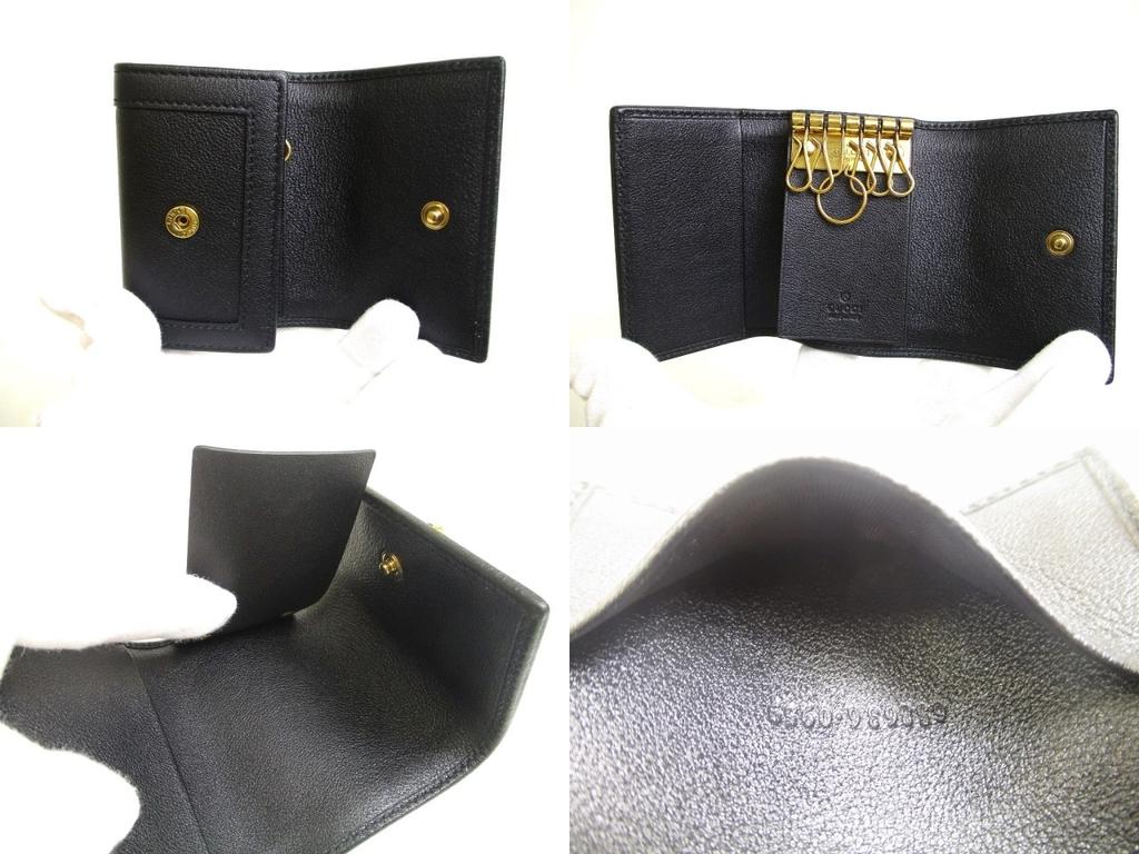 Authentic GUCCI Double G Bamboo Black Leather 6 Pics Key Chain #a533  Open box