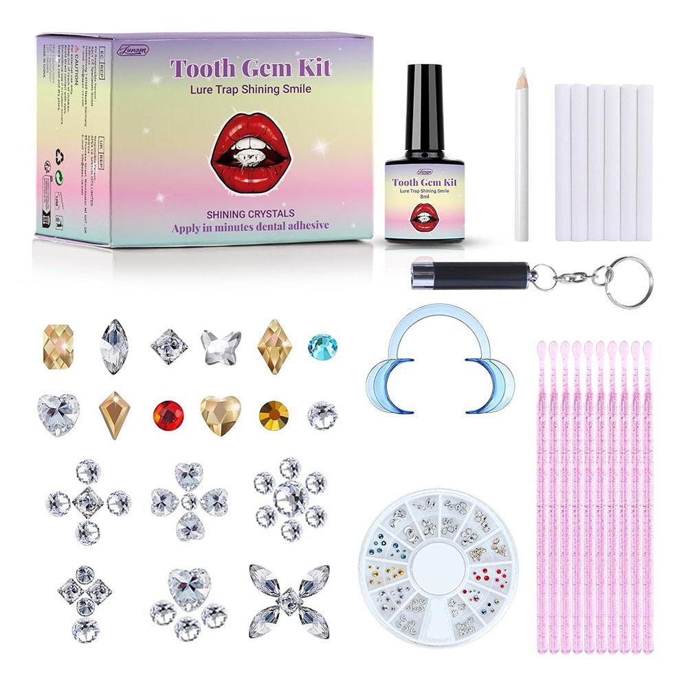 DIY Teeth Gems Kit with Glue and Light Anti-drop Clear Precious Stone Tooth Jewelry Decoration Glittering Design Easy To Apply