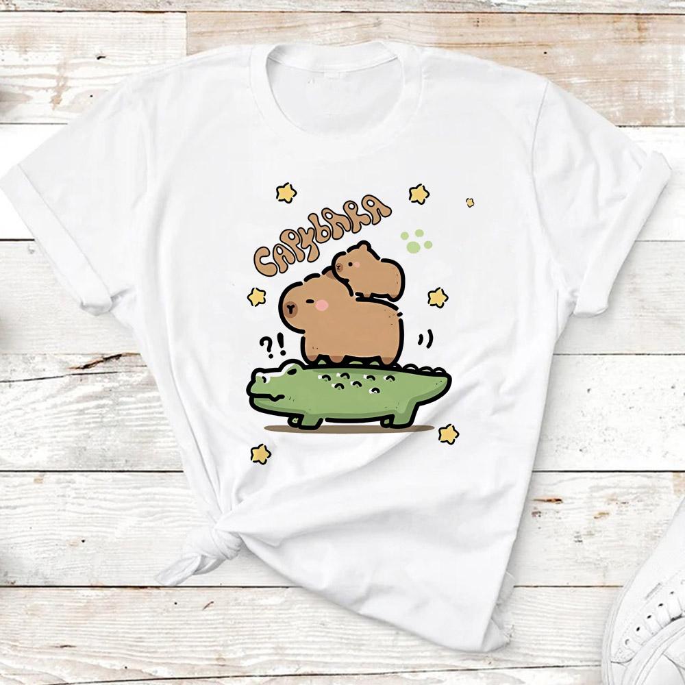 Детская базовая футболка Женская Мужская Футболки с капибарой 3-10 лет Детская одежда с коротким рукавом Мальчики Девочки Подарки на день рождения капибары