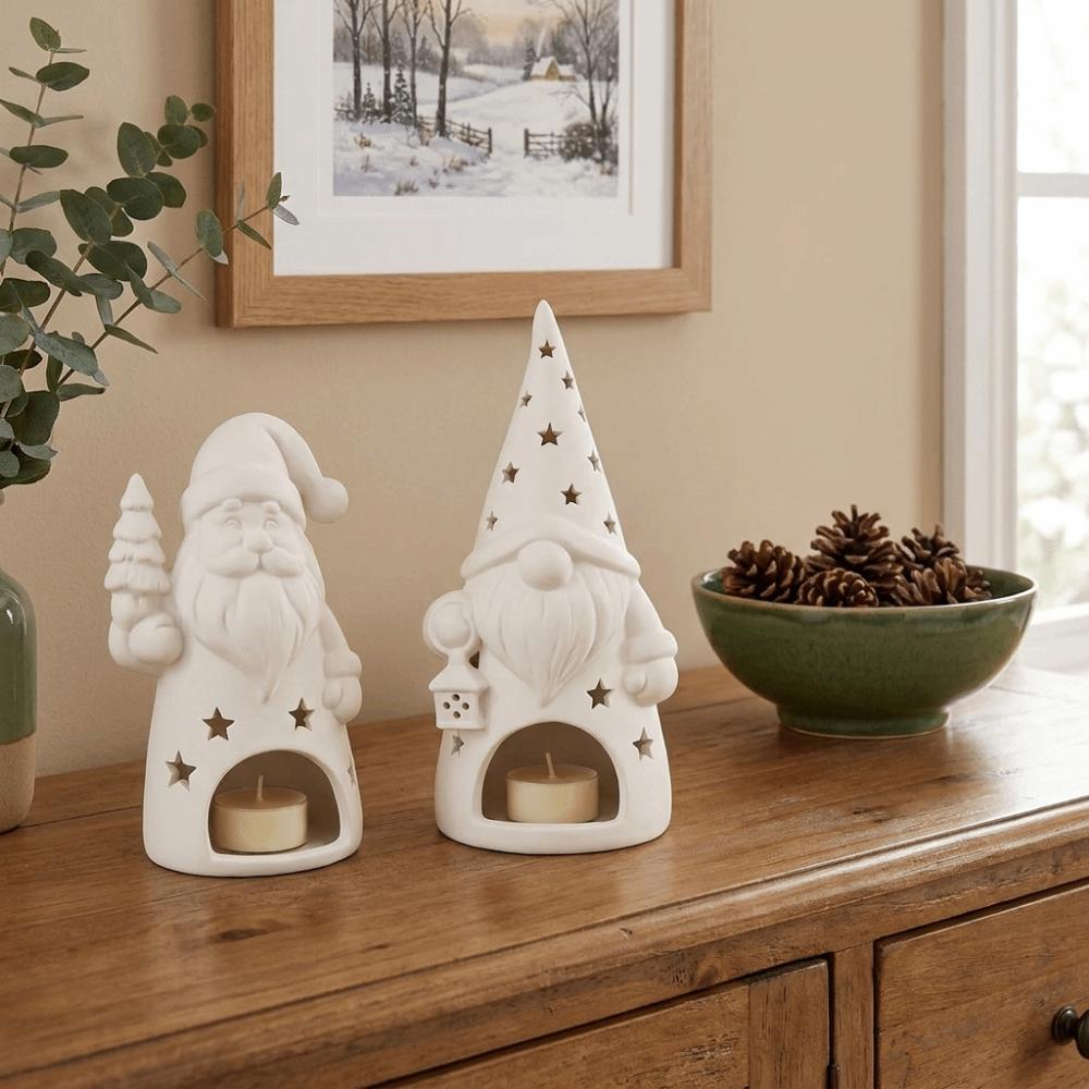 Hollow Out Santa Claus Candle Holder Unpainted Gnome Shape Candle Holder  Fireplace Decor