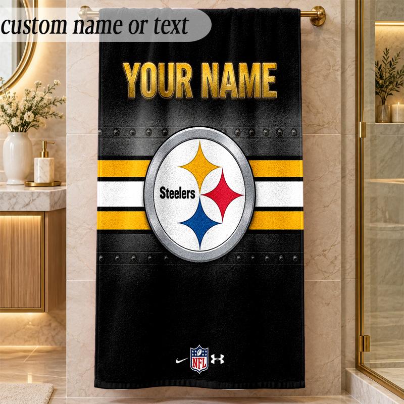 Beach TowelPittsburgh Steelers Custom Name Text Personalized Soft Towel for Beach Pool Indoor Home Decor Gift