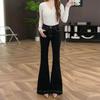 Comfortable Black Pocket Embroidered Micro-flared Jeans Women's Spring and Summer High-waisted Elastic Large Size Skinny Trousers Long Denim Pants