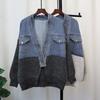 Denim Splicing Design Sense Knitted Cardigan Autumn and Winter New Loose Sweater Jacket Women