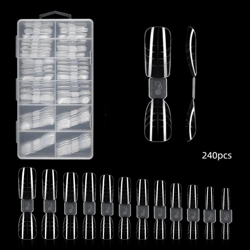 Набор двухсторонних двойных форм 240 шт. для полигеля для ногтей миндалевидной формы, формы для акриловых ногтей в форме гроба, набор форм для наращивания ногтей для DIY маникюра