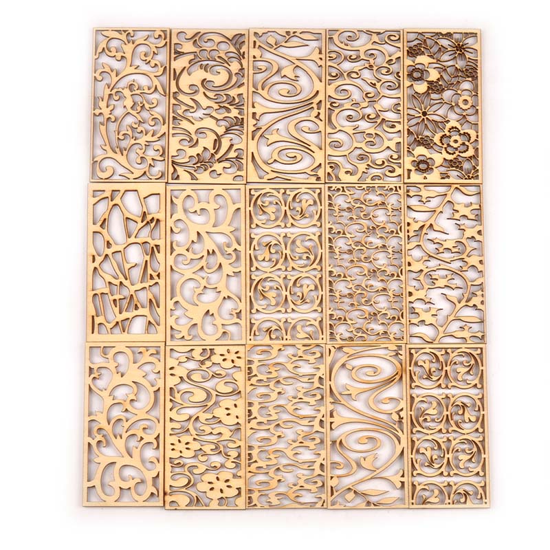 5Pcs/set Hollow Rectangle Wood Crafts For DIY Scrapbook Wooden Slices Embellishment Home Decorations Handmade Ornaments