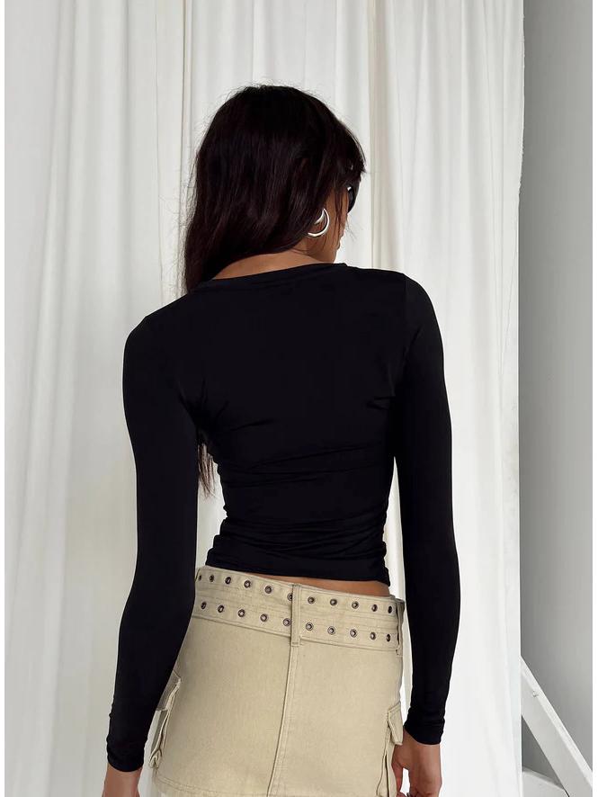 2023 Женская футболка с длинным рукавом, приталенная, нестандартная, однотонная, с круглым вырезом