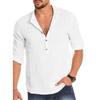 Spring Summer Men's Shirts Long Sleeve Loose Solid Color Cotton Linen Shirt Oversized Pull-up Sleeve Tops