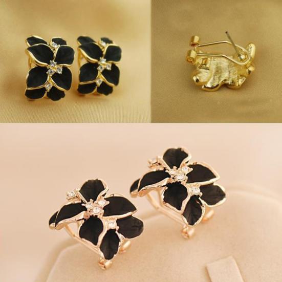 Cute Gardenia Flower Rhinestone Inlaid Ear Studs Women Earrings Jewelry Gift